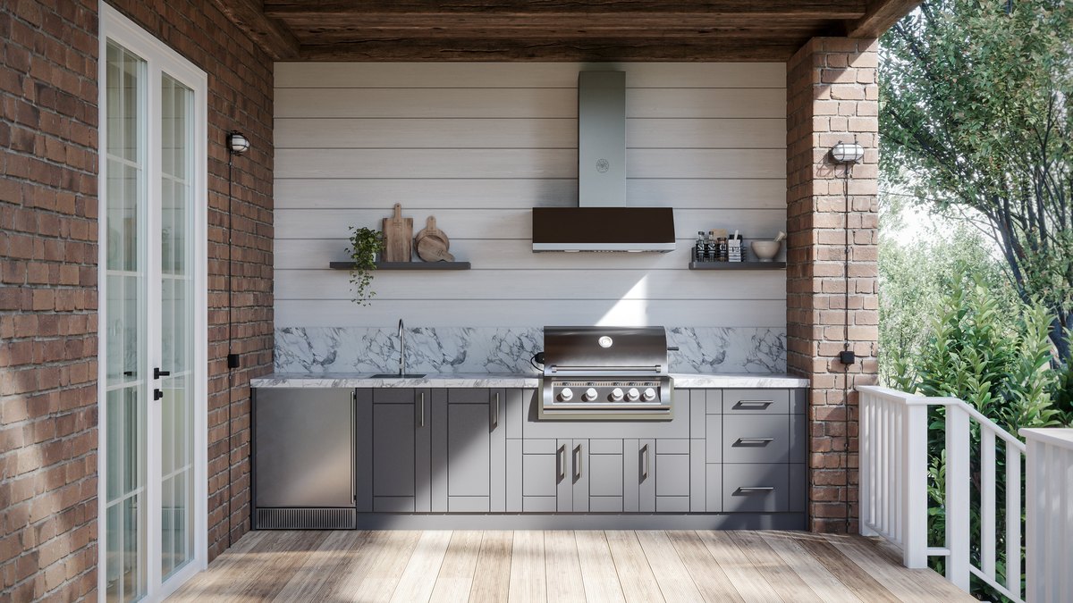 WeatherStrong outdoor cabinetry in Sanibel Lighthouse Gray
